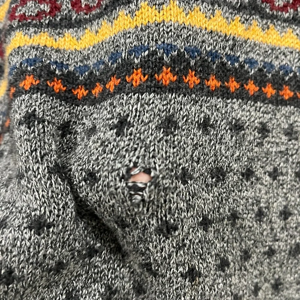 Levis Sweater Mens Large‎ Gray Fair Isle Birds Eye Shawl-Collar Preppy Academia